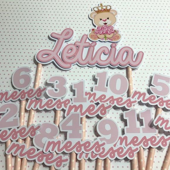 Kit Topos de Bolo Mesversário Bebê Personalizado Ursinha