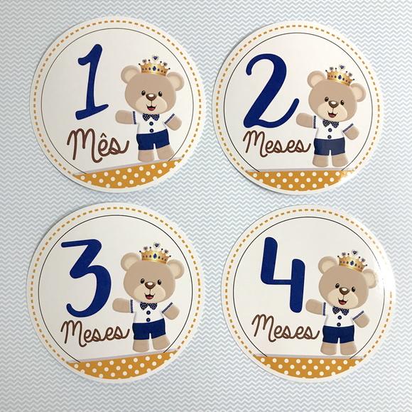 Kit de Adesivos para Body Mesversário do Bebê Urso Príncipe