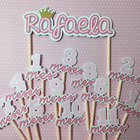 Kit Topos de Bolo Mesversário Bebê Personalizado Coroa