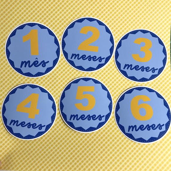 Kit de Adesivos para Body Mesversário do Bebê Azul e Amarelo