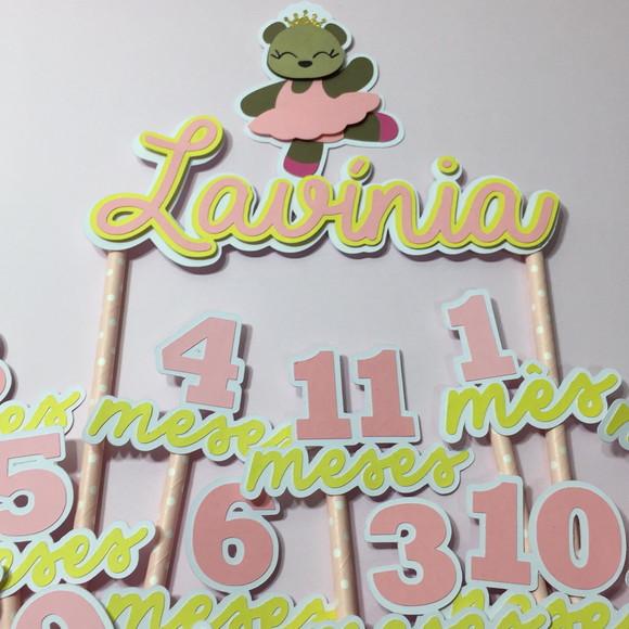 Kit Topos de Bolo Mesversário Bebê Personalizado Ursinha
