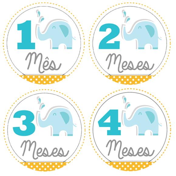 Kit de Adesivos para Body Mesversário do Bebê Elefantinho