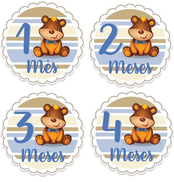 Kit de Adesivos para Body Mesversário do Bebê Urso Azul
