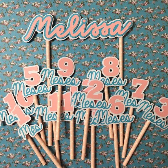 Kit Topos de Bolo Mesversário Bebê Personalizado com Nome