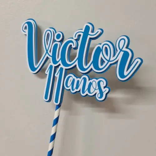 Topo de Bolo com Nome e Idade para Aniversário de Menino