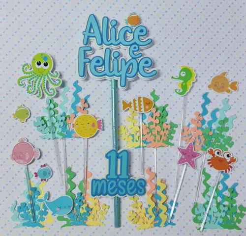 Topo de Bolo Personalizado para Mesversário Fundo do Mar