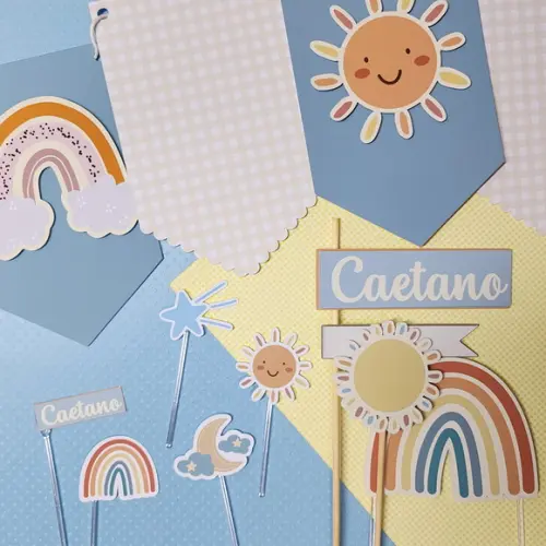 Mini Festa Arco-íris Boho Papelaria para Festinha
