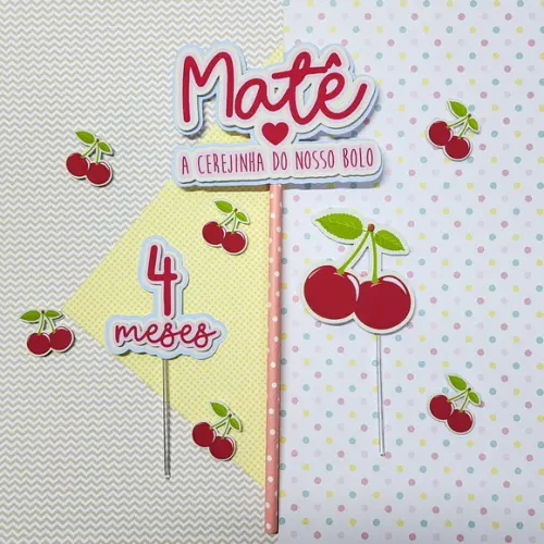 Topo de Bolo Mesversário do Bebê Cerejinha do Bolo