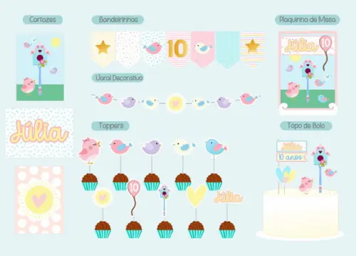 Big Party Kit Papelaria para Festinha Tema Jardim Passarinho