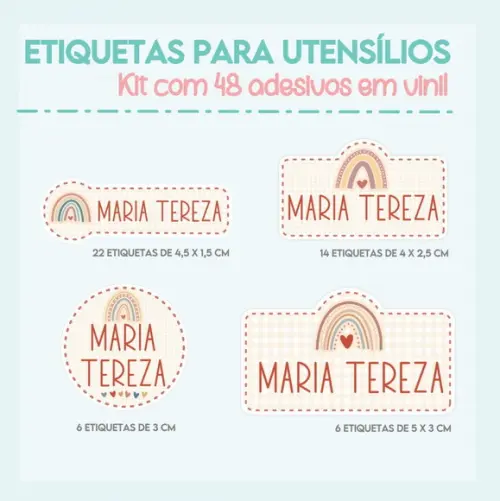 Etiquetas em Vinil Laváveis Material Escolar Arco-íris Boho