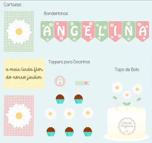 Festa Básica Kit de Papelaria para Chá de Bebê Margaridas
