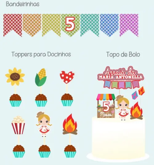 Mini Festa Junina para Mesversário do Bebê Cores Vibrantes