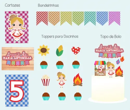 Festa Básica Kit de Papelaria para Festa Junina Mesversário