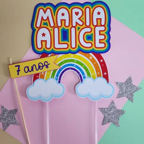 Topo de Bolo para Aniversário Infantil Arco-íris