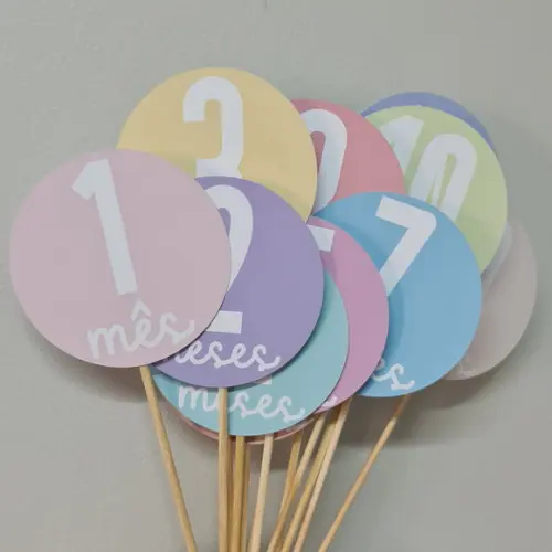 Kit Mesversário com Topos de Bolo Todos os Meses sem Nome