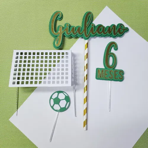 Topo de Bolo Temático Futebol e Gol 3d Mesversário de Bebê