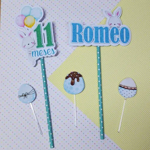 Topo de Bolo Personalizado Páscoa Mesversário Menino