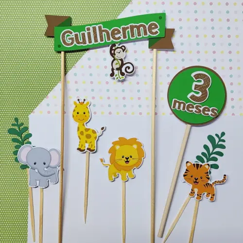 Topo de Bolo em Papel Animais do Safari