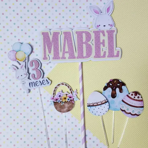 Topo de Bolo Personalizado Páscoa Mesversário Menina