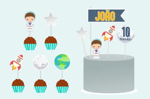 Papelaria Mesversário Topo do Bolo e Toppers Astronauta