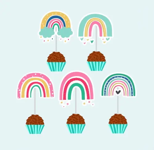10 Toppers para Docinhos e Cupcakes Festa Arco-íris