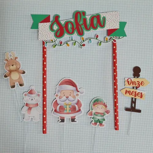 Topo de Bolo Personalizado para Mesversário Natal Papai Noel