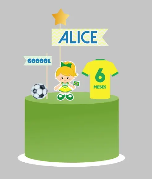 Topo de Bolo Personalizado Futebol Seleção Verde e Amarelo
