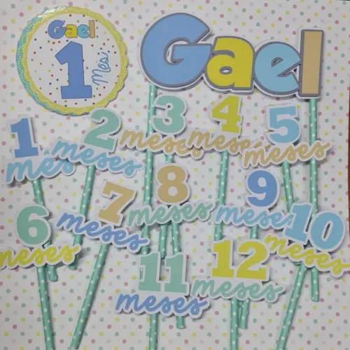Kit Completo Mesversário Bebê com Topos de Bolo e Adesivos