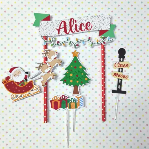 Topo de Bolo Personalizado para Mesversário Natal Papai Noel