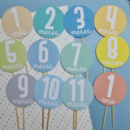 Kit Mesversário Com Topos De Bolo Todos Os Meses Sem Nome