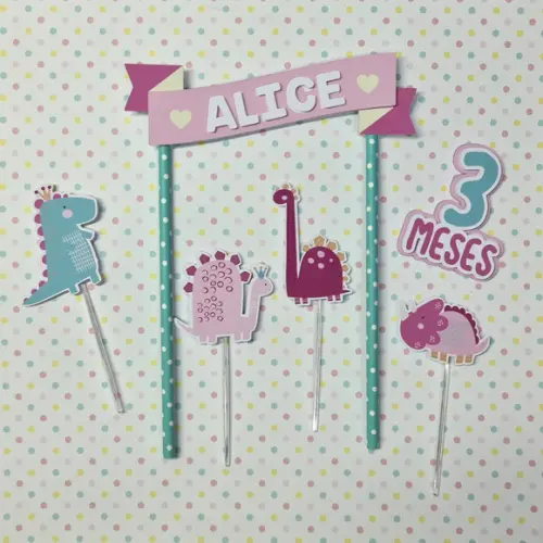 Topo De Bolo Personalizado Dinossauro Para Meninas