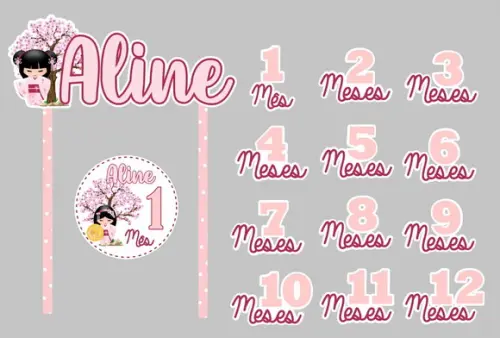 Kit Completo Mesversário Bebê Com Topos De Bolo E Adesivos