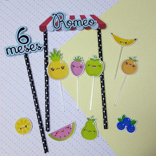 Topo De Bolo Camadas De Papel Parabéns Temático Frutinhas
