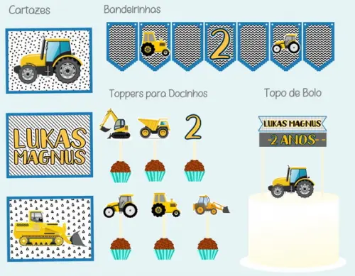 Festa Básica Kit De Papelaria Para Festinha Tema Trator