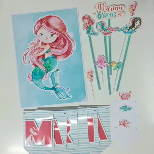 Festa Básica Kit De Papelaria Para Festinha Tema Sereia