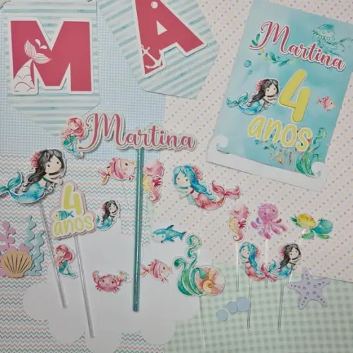 Big Party Kit Papelaria Para Festinha Tema Sereia Aquarela