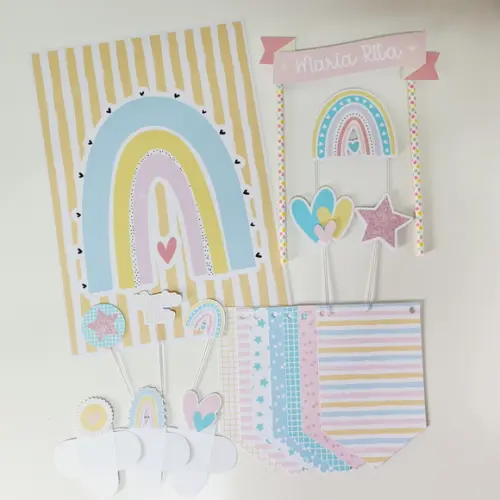 Festa Básica Kit De Papelaria Para Festinha Tema Arco Íris