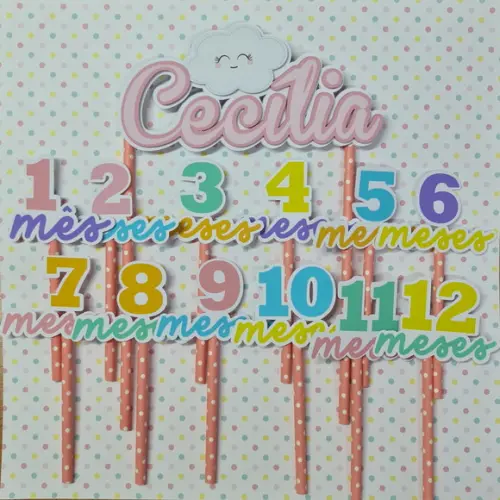 Kit Topos De Bolo Mesversário Bebê Tons Pastel Tema Nuvem