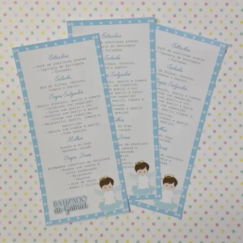 Cardápio Personalizado para Batizado Anjinho Menino