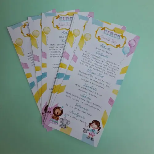 Cardápio Personalizado para Festa Infantil Circo Rosa Menina