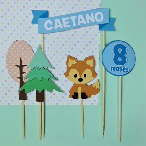 Topo De Bolo Personalizado Raposinha Azul