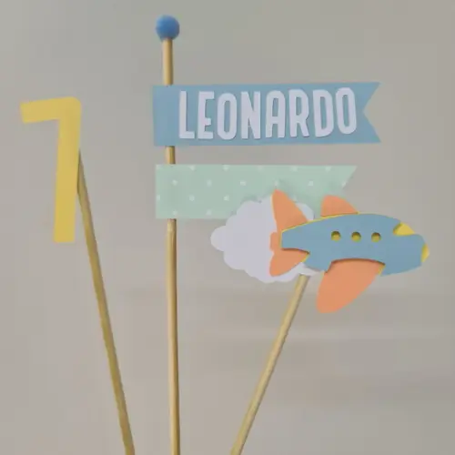 Topo De Bolo Personalizado Avião