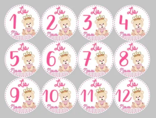 Kit de Adesivos para Mesversário do Bebê Ursinha Princesa