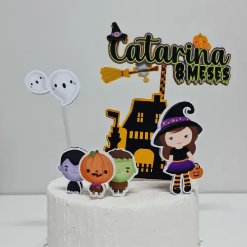 Topo de Bolo Temático Halloween para Mesversário de Bebê