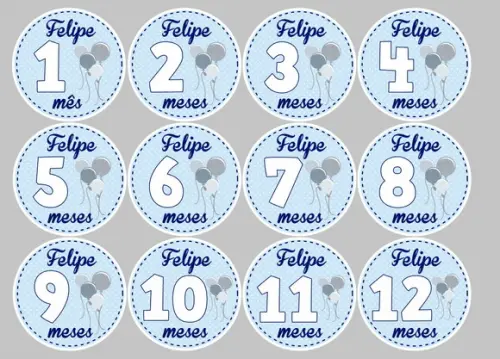Kit de Adesivos para Mesversário do Bebê Bexigas Azul