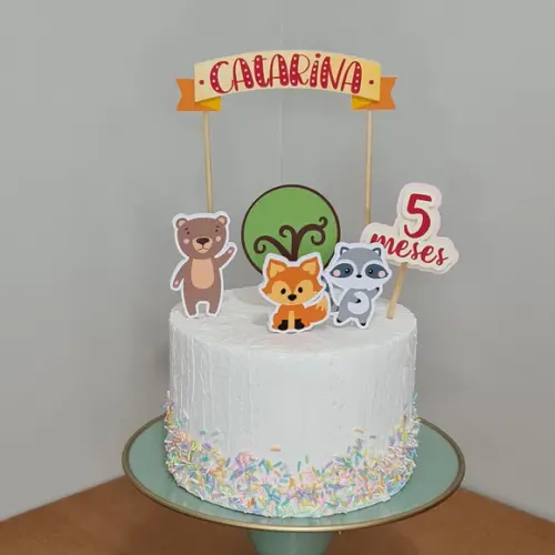 Topo de Bolo para Mesversário Animais do Bosque