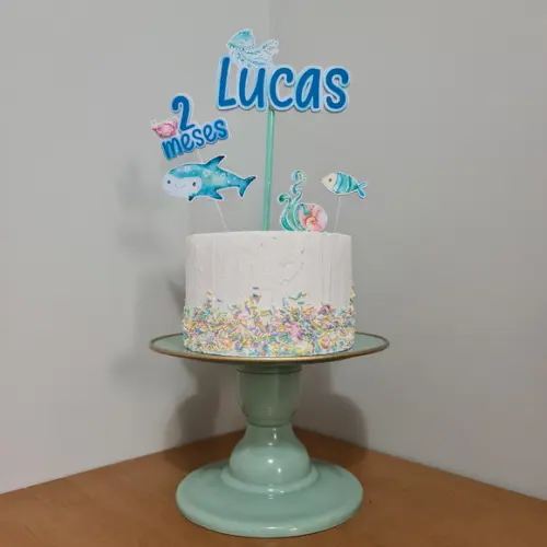 Topo de Bolo para Mesversário do bebê Fundo do Mar Aquarela