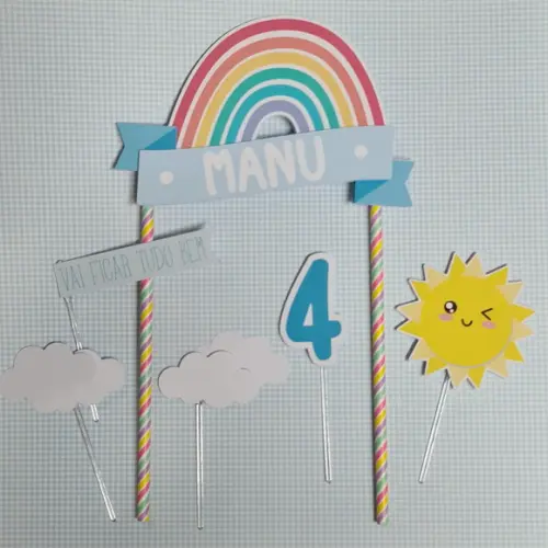 Topo de Bolo para Mesversário do bebê Arco-íris