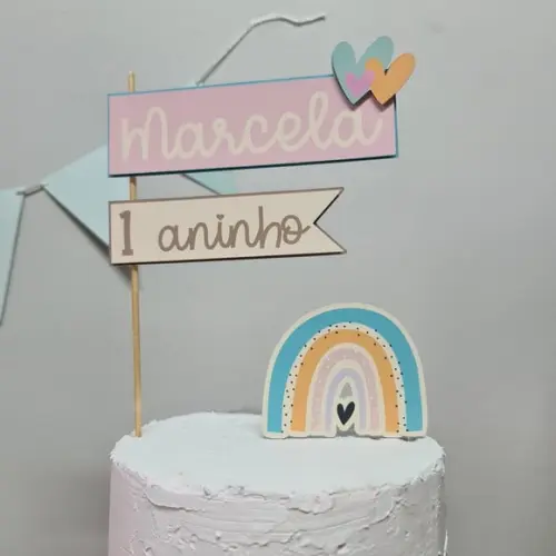 Topo de Bolo Primeiro Aninho do bebê Arco-íris Boho