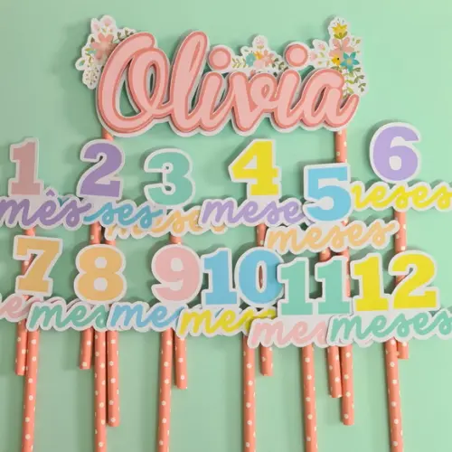 Kit Topos de Bolo Mesversário Bebê Personalizado Flores